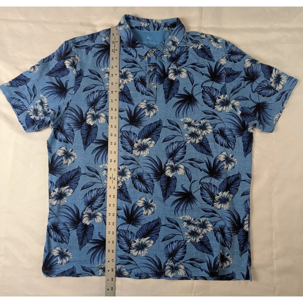 Tommy Bahama Mens XL Blue Floral Tropical Polo Shirt Cotton Stretch - Picture 9 of 11
